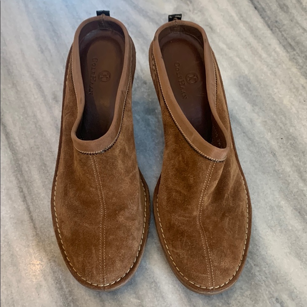 Cole Haan Brown Tan Mules Comfortable Suede Slip-On